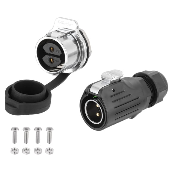 Uxcell EW-LP24 2Pin Industrial Waterproof Circular Connector Flange Metal Type, 500V 35A