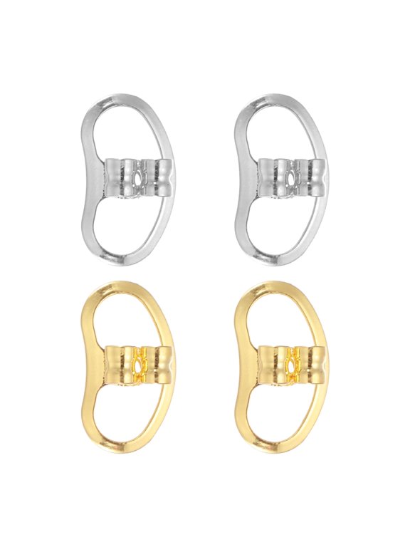 Earring Backs Replacements, Large Metal Earring Support Lifter Backing with Butterfly Locking for Heavy Studs Droopy Ears Earlobe (Silver/Gold, Pack of 4)