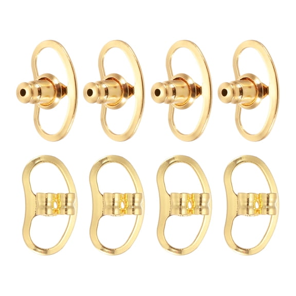 Uxcell Earring Backs Replacements Set, Large Metal Earring Support Lifter Backing with Locking for Heavy Studs Droopy Ears Earlobe (2 Style, Golden, Pack of 8)