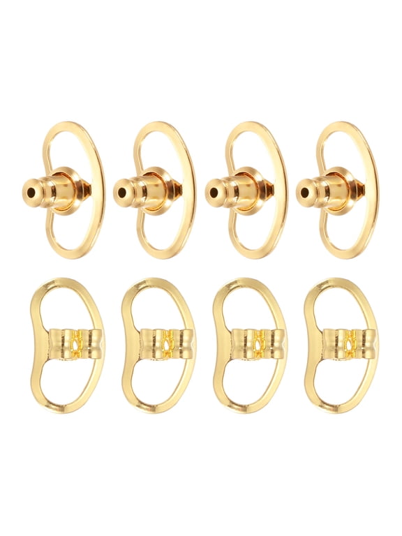 Earring Backs Replacements Set, Large Metal Earring Support Lifter Backing with Locking for Heavy Studs Droopy Ears Earlobe (2 Style, Golden, Pack of 8)