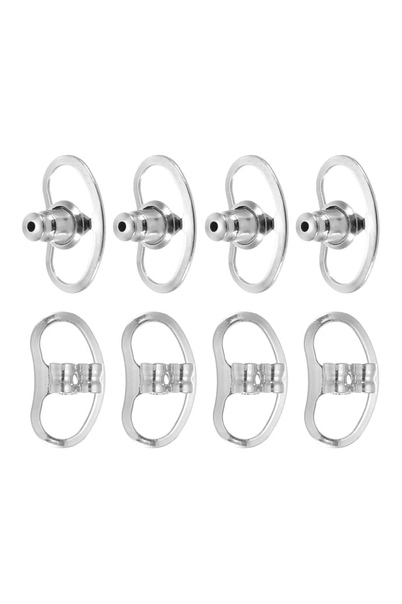 Earring Backs Replacements Set, Large Metal Earring Support Lifter Backing with Locking for Heavy Studs Droopy Ears Earlobe (2 Style, Silver Tone, Pack of 8)