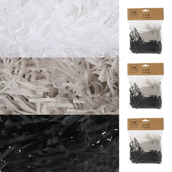 Uxcell Easter Grass Basket Filler Grass 3 Color (Black,White,Gray) Raffia Paper for Gift Packaging 3 Pack