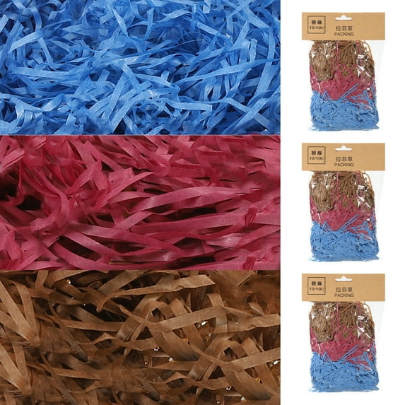 Uxcell Easter Grass Basket Filler Grass 3 Color (Brown,Burgundy,Blue) Raffia Paper for Gift Packaging 3 Pack