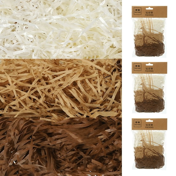 Uxcell Easter Grass Basket Filler Grass 3 Color (Cream,Khaki,Brown) Raffia Paper for Gift Packaging 3 Pack