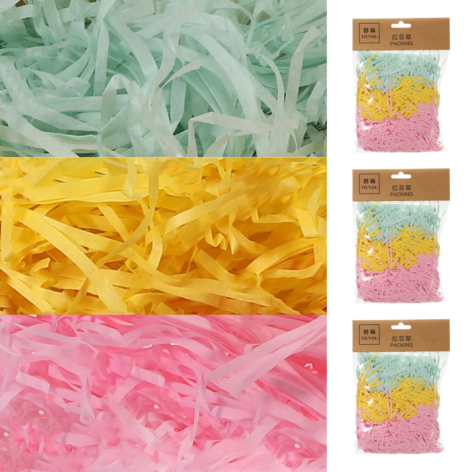 Uxcell Easter Grass Basket Filler Grass 3 Color (Green,Yellow,Pink