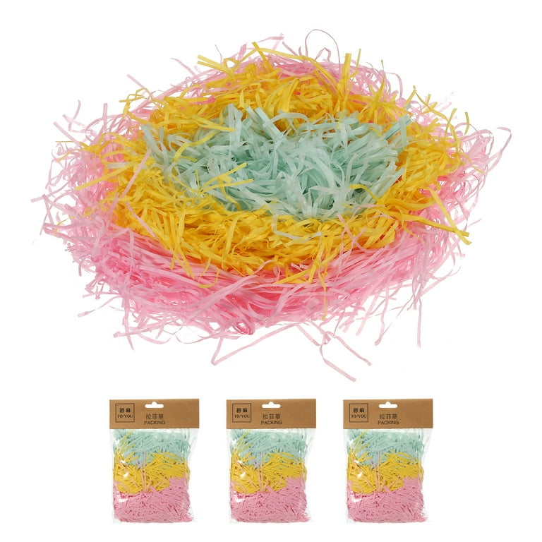 Uxcell Easter Grass Basket Filler Grass 3 Color (Green,Yellow,Pink) Raffia  Recyclable Paper for Gift Packaging 3 Pack