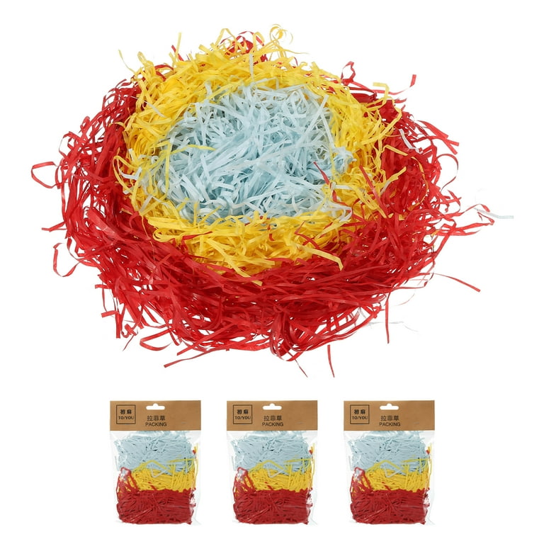 Uxcell Easter Grass Basket Filler Grass 3 Color (Red,Yellow,Blue) Raffia  Recyclable Paper for Gift Packaging 3 Pack