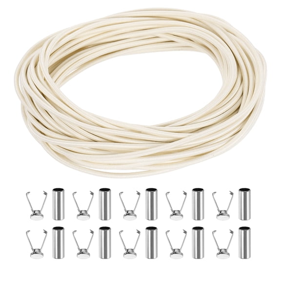 Uxcell Elastic Band Cord, 1/8 Inch x 98 ft Colored Round Elastic String with Cord End Caps, Polyester Stretch Beading Elastic Cord for Drawstring, Bracelets, Sewing, Notebook, Cream