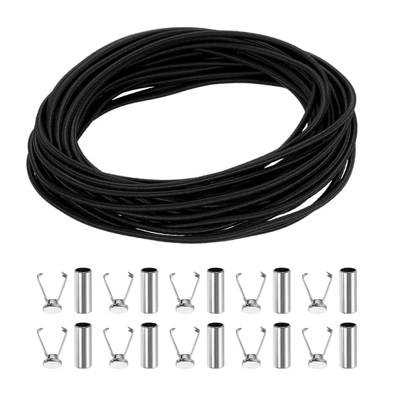 Uxcell Elastic Band Cord, 1/8 Inch x 98 ft Colored Round Elastic String with Cord End Caps, Polyester Stretch Beading Elastic Cord for Drawstring, Bracelets, Sewing, Notebook, Black