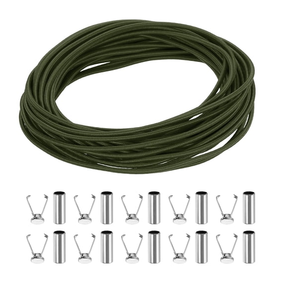 Uxcell Elastic Band Cord, 1/8 Inch x 98 ft Colored Round Elastic String with Cord End Caps, Polyester Stretch Beading Elastic Cord for Drawstring, Bracelets, Sewing, Notebook, Olive Green