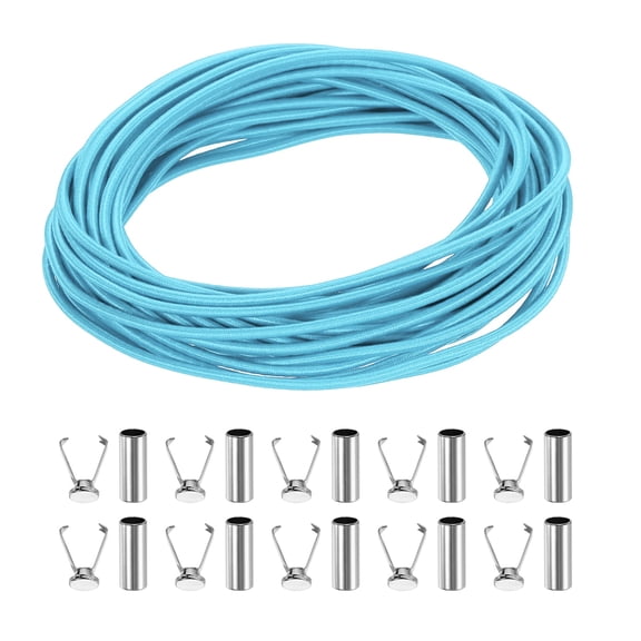 Uxcell Elastic Band Cord, 1/8 Inch x 98 ft Colored Round Elastic String with Cord End Caps, Polyester Stretch Beading Elastic Cord for Drawstring, Bracelets, Sewing, Notebook, Lake Blue