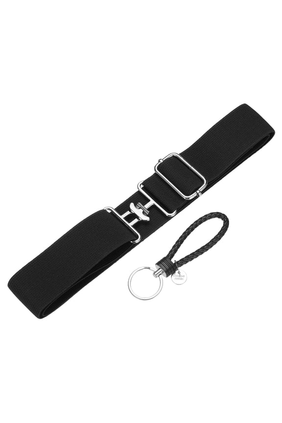 Elastic Equestrian Belt,2 Inch Adjustable Horse Riding Belt with Bit Buckle and Leather Key Strap & 1Set & Black - Fitting for (Horseback Riding Equestrian Sports)