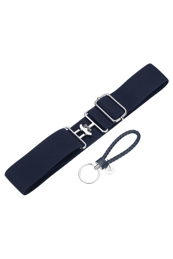 Elastic Equestrian Belt,2 Inch Adjustable Horse Riding Belt with Bit Buckle and Leather Key Strap & 1Set & Navy - Fitting for (Horseback Riding Equestrian Sports)