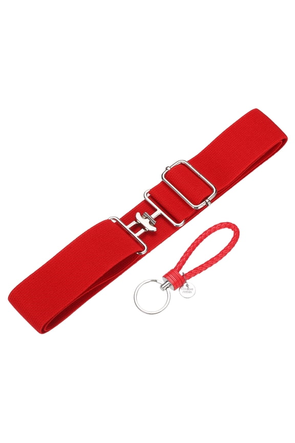 Elastic Equestrian Belt,2 Inch Adjustable Horse Riding Belt with Bit Buckle and Leather Key Strap & 1Set & Red - Fitting for (Horseback Riding Equestrian Sports)