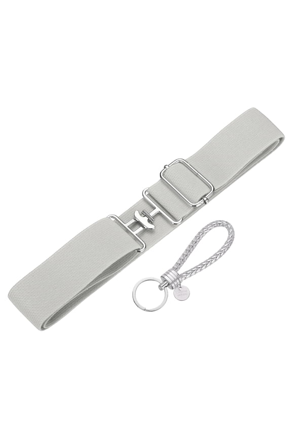 Elastic Equestrian Belt,2 Inch Adjustable Horse Riding Belt with Bit Buckle and Leather Key Strap & 1Set & Silver - Fitting for (Horseback Riding Equestrian Sports)