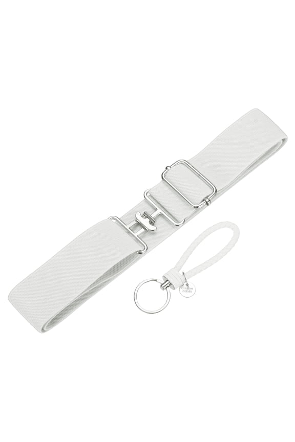 Elastic Equestrian Belt,2 Inch Adjustable Horse Riding Belt with Bit Buckle and Leather Key Strap & 1Set & White - Fitting for (Horseback Riding Equestrian Sports)