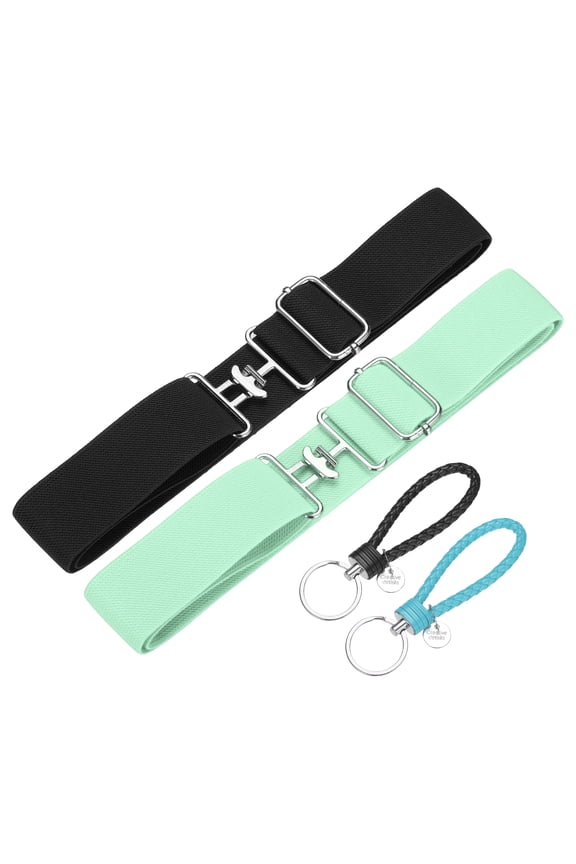 Elastic Equestrian Belt,2 Inch Adjustable Horse Riding Belt with Bit Buckle and Leather Key Strap & 2Set & Black,Lake Blue - Fitting for (Horseback Riding Equestrian Sports)