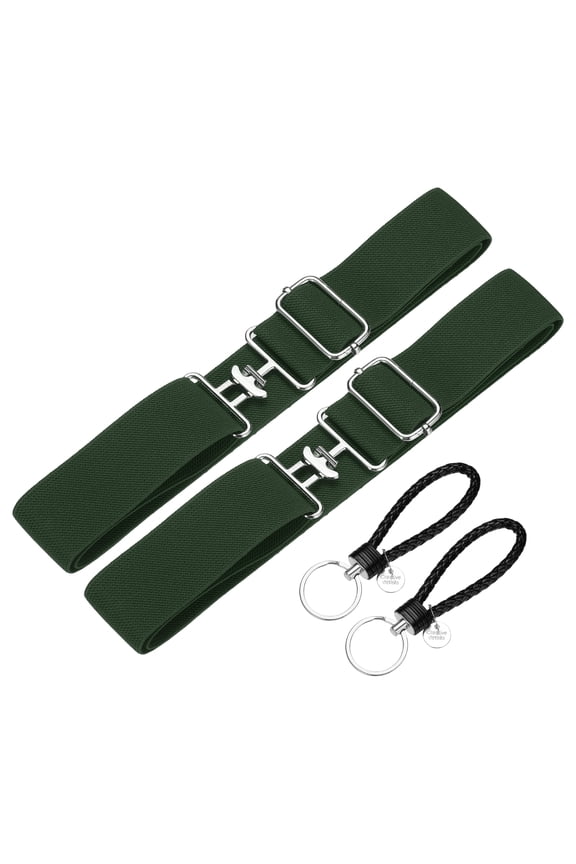 Elastic Equestrian Belt,2 Inch Adjustable Horse Riding Belt with Bit Buckle and Leather Key Strap & 2Set & Dark Green - Fitting for (Horseback Riding Equestrian Sports)