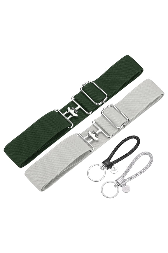 Elastic Equestrian Belt,2 Inch Adjustable Horse Riding Belt with Bit Buckle and Leather Key Strap & 2Set & Dark Green,Silver - Fitting for (Horseback Riding Equestrian Sports)
