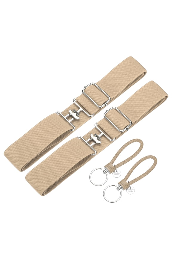 Elastic Equestrian Belt,2 Inch Adjustable Horse Riding Belt with Bit Buckle and Leather Key Strap & 2Set & Khaki - Fitting for (Horseback Riding Equestrian Sports)
