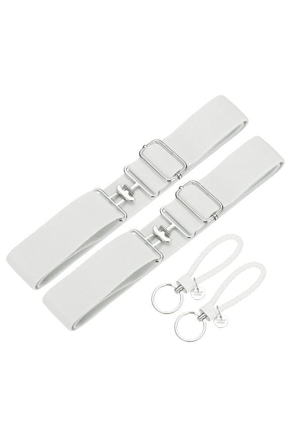 Elastic Equestrian Belt,2 Inch Adjustable Horse Riding Belt with Bit Buckle and Leather Key Strap & 2Set & White - Fitting for (Horseback Riding Equestrian Sports)