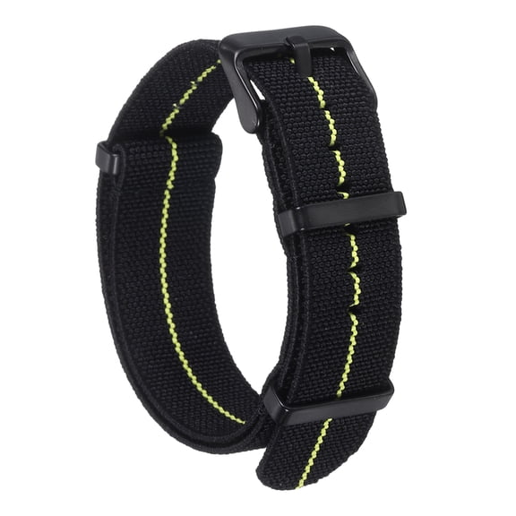 Uxcell Elastic Nylon Watch Band 20mm One-Piece French Watch Strap Waterproof Replacement Wristwatch Strap with Black Buckle for Men Women, Black/Yellow
