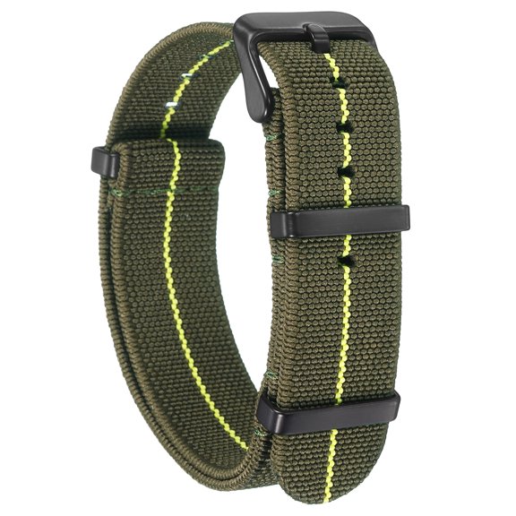 Uxcell Elastic Nylon Watch Band 20mm One-Piece French Watch Strap Waterproof Replacement Wristwatch Strap with Black Buckle for Men Women, Green/Yellow