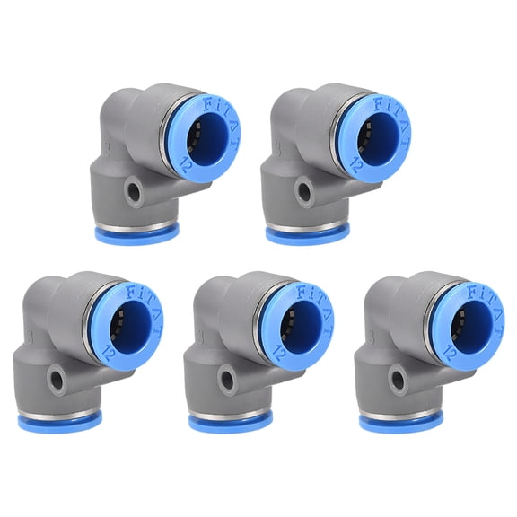 Uxcell Elbow Push to Connect Air Fittings 12mm Tube OD Pneumatic Quick Release Connector Grey 5Pcs