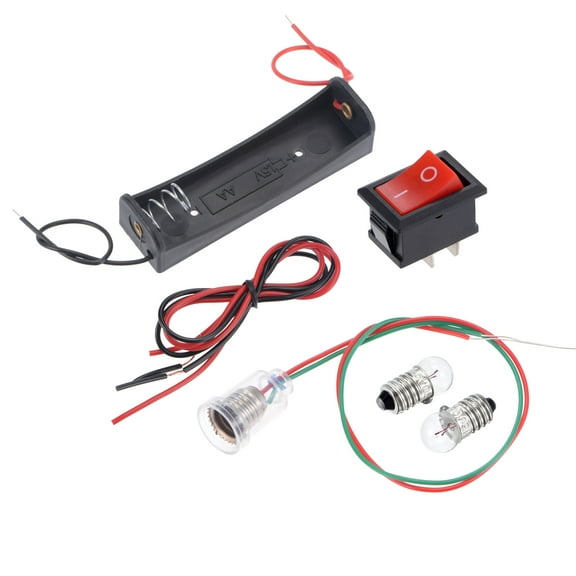Uxcell Electrical Circuit Experiment Set with 1.5V E10 Bulbs, Battery Case/Button Switch/Lamp Holder, 2Pcs Wires