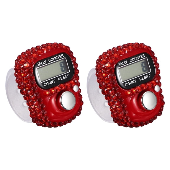 Uxcell Electronic Finger Tally Counter, Resettable Mini Lap Finger Counter Hand Tally Clicker 2 Pack & Red-Fitting for (Golf/Cargo Counting/Lap Counting/Attendance/Sporting Events)