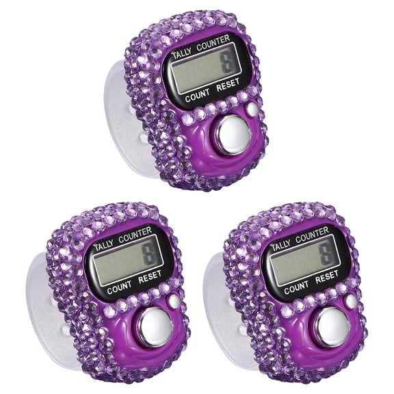 Uxcell Electronic Finger Tally Counter, Resettable Mini Lap Finger Counter Hand Tally Clicker 3 Pack & Purple-Fitting for (Golf/Cargo Counting/Lap Counting/Attendance/Sporting Events)