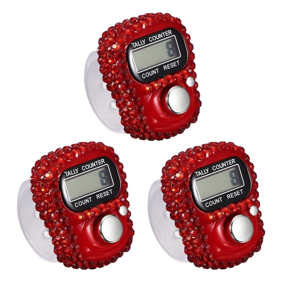 Uxcell Electronic Finger Tally Counter, Resettable Mini Lap Finger Counter Hand Tally Clicker 3 Pack & Red-Fitting for (Golf/Cargo Counting/Lap Counting/Attendance/Sporting Events)