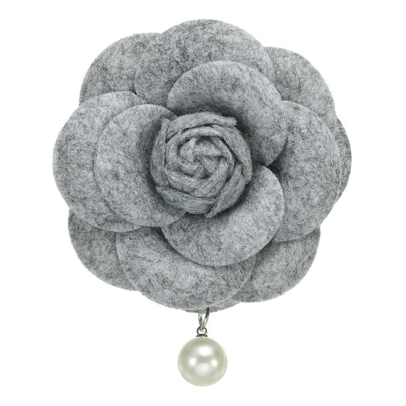 Uxcell Elegant Camellia Flower Brooches Fabric Artificial Pearl Flower Pins Floral Corsage for Women Grey