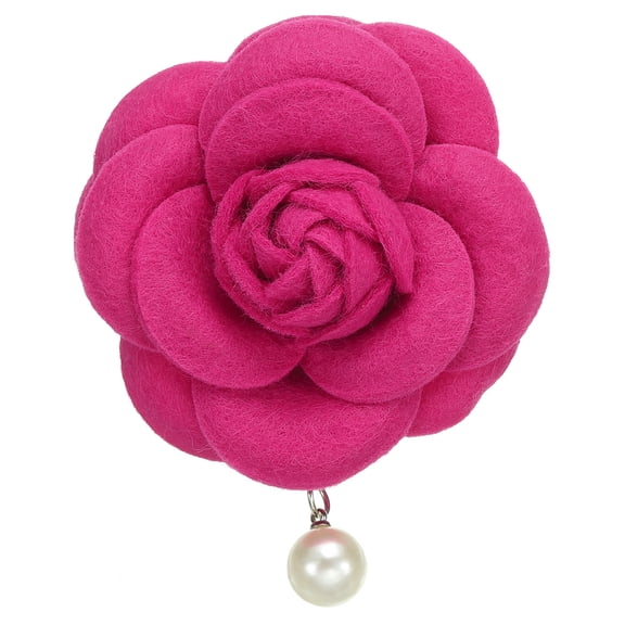 Uxcell Elegant Camellia Flower Brooches Fabric Artificial Pearl Flower Pins Floral Corsage for Women Plum Red
