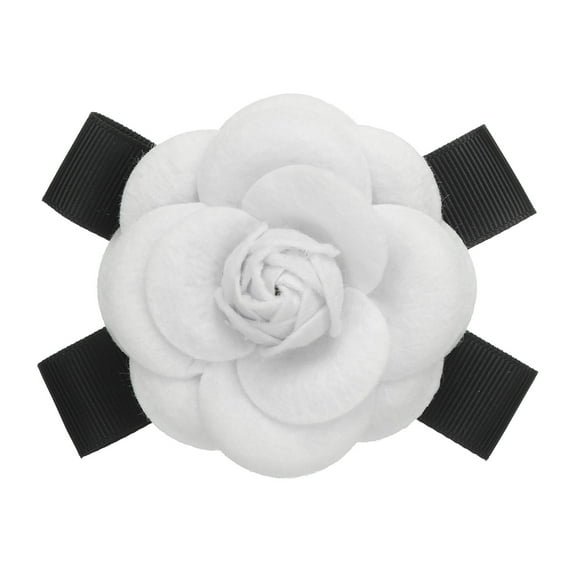 Uxcell Elegant Camellia Flower Brooches Faux Wool Flower Bowknot Pins Floral Corsage for Women White