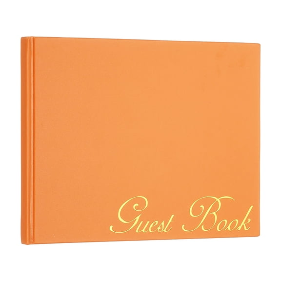 Uxcell Elegant Guestbook, 9"x7" PU Leather Wedding Guest Book Stylish Sign in Book with 50 Blank 120GSM Paper for Receptions Birthdays Funerals Special Events, Orange