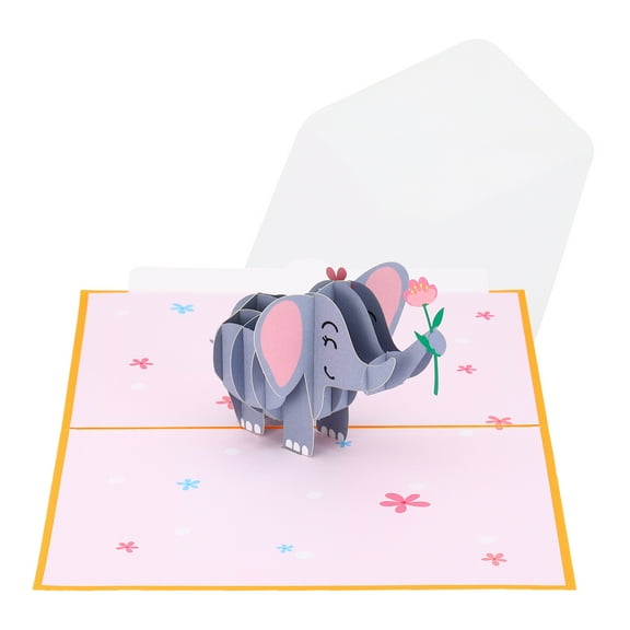 Uxcell Elephant Design 3D Greeting Cards with Envelope&Note Card, Gold Tone