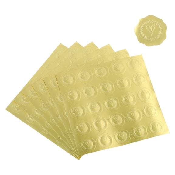 Uxcell Embossed Seal Stickers,  200Pcs Small Heart Wax Looking Embossed Envelope Self Adhesive Sticker, Gold Tone