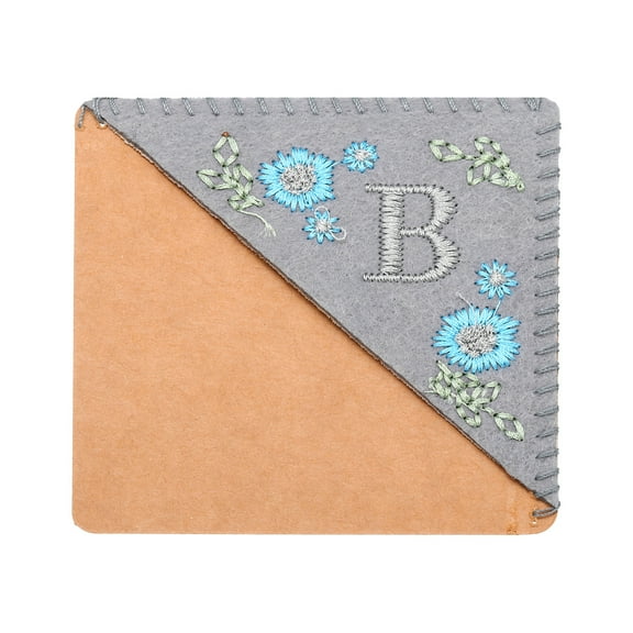 Uxcell Embroidered Corner Bookmark Cute Flower Stitched Triangle Book Page Mark for Book Lover Teacher Grey Letter B