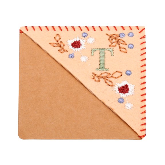 Uxcell Embroidered Corner Bookmark Cute Flower Stitched Triangle Book Page Mark for Book Lover Teacher Pink Letter T