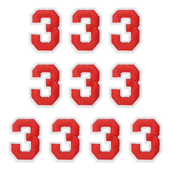 Uxcell Embroidered Numbers Patches, Numbers 3 Applique Embroidered Patch Sew on Decals 1.77 Inch, Red 10 Pcs