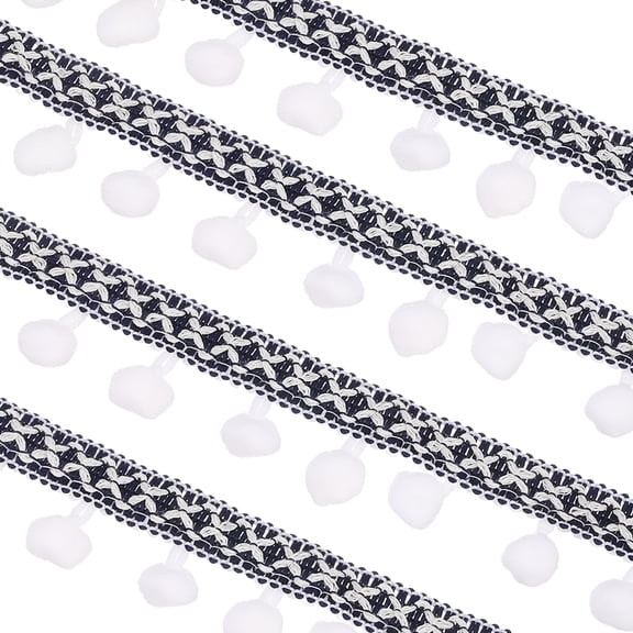 Uxcell Embroidered Pompoms Trim Ribbon, 10Yards Polyester Pom Pom Trim Fringe, Woven Embroidery for DIY Sewing Crafts Clothing Decoration, Navy Blue Base with White