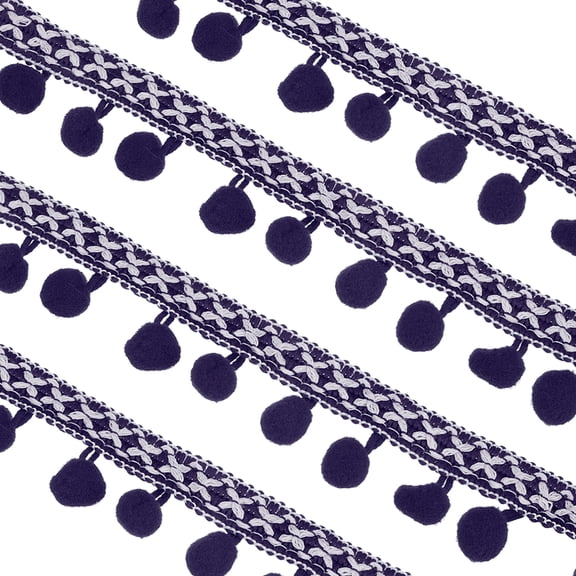 Uxcell Embroidered Pompoms Trim Ribbon, 20Yards Polyester Pom Pom Trim Fringe, Woven Embroidery for DIY Sewing Crafts Clothing Decoration, Navy Blue