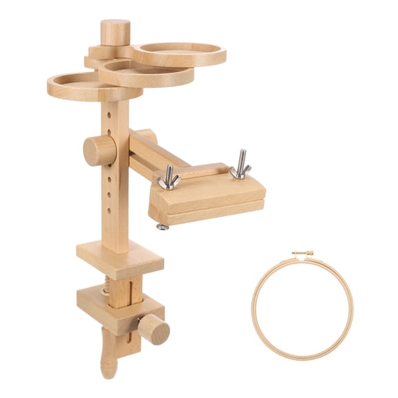 Uxcell Embroidery Hoop Stand, Adjustable Beech Wood Cross Stitch Holder with Storage Tray, with 6" Embroidery Hoop