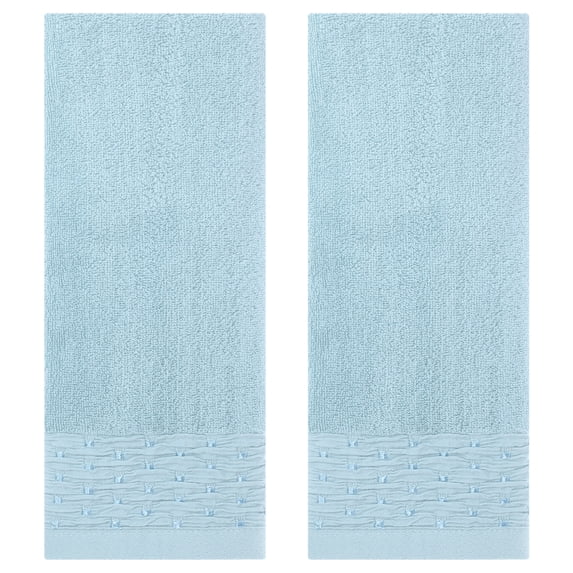 REGALWOVEN Embroidery Pattern Hand Towels Set, Cotton Hand Towels for Bathroom, Kitchen 14" x 30" Blue 2-Piece
