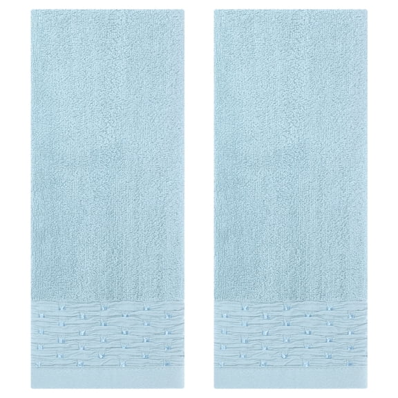 REGALWOVEN Embroidery Pattern Hand Towels Set, Cotton Hand Towels for Bathroom, Kitchen 14" x 30" Blue 2-Piece