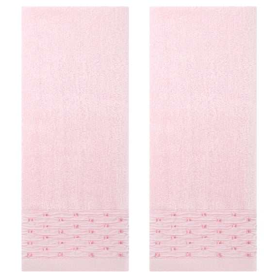 REGALWOVEN Embroidery Pattern Hand Towels Set, Cotton Hand Towels for Bathroom, Kitchen 14" x 30" Pink 2-Piece