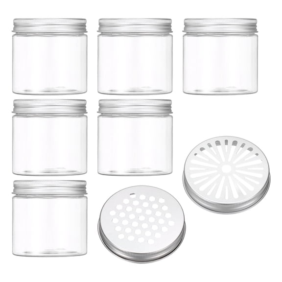 Uxcell Empty Scent Beads Container, Air Freshener Tin Round Refillable Spice Container with Hollow Lid Plastic Jar Sample 6Pcs & 6.8oz/200ml-Fitting For(Aromatherapy Gel/Scent/Storage)