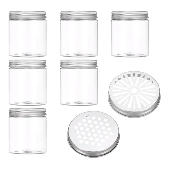Uxcell Empty Scent Beads Container, Air Freshener Tin Round Refillable Spice Container with Hollow Lid Plastic Jar Sample 6Pcs & 8.5oz/250ml-Fitting For(Aromatherapy Gel/Scent/Storage)