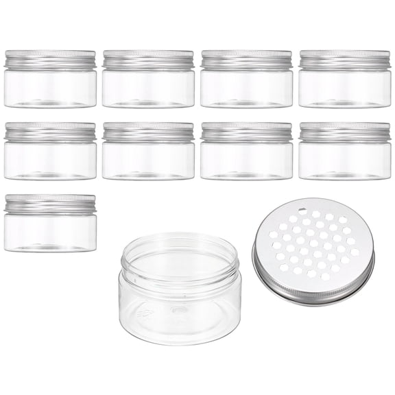 Uxcell Empty Scent Beads Container, Air Freshener Tin Round Refillable Spice Containers with Hollow Lid Clear Jar Sample 10Pcs & 3.4oz/100ml-Fitting For(Aromatherapy Gel/Scent/Storage)